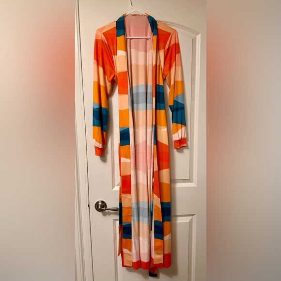 NWOT Mason Grey Skyler Banded Long Robe in Sunset, Size Small - Picture 8 of 9